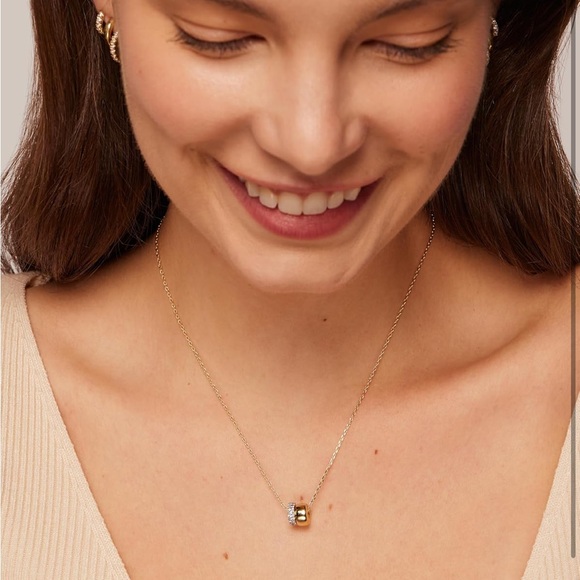 14K Gold Plated Pendant Necklace Rondelle Pendants Cubic Zirconia Sliding Chain - Picture 3 of 8